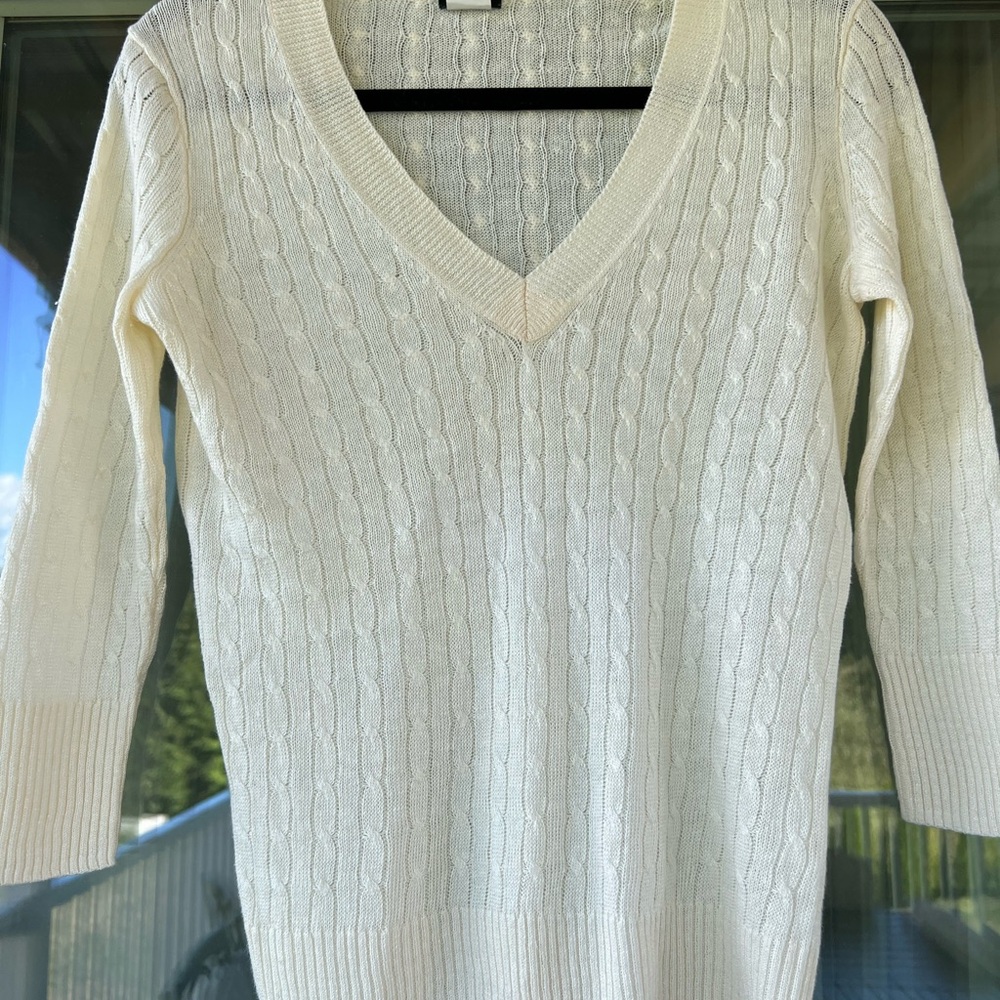 J. Crew Cream Cable Knit V-Neck Sweater